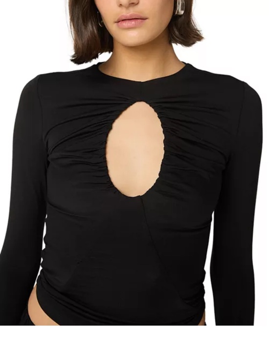 The Line by K Tops - The Line by K Black Ruched Keyhole Long-Sleeve Top